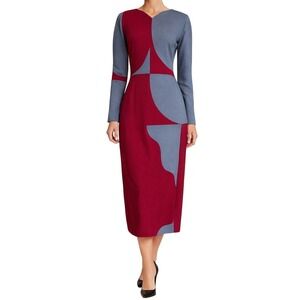 ANTONIO BERARDI Designer Colorblock Midi Dress Sheath Long Sleeve IT 44/US 8-10